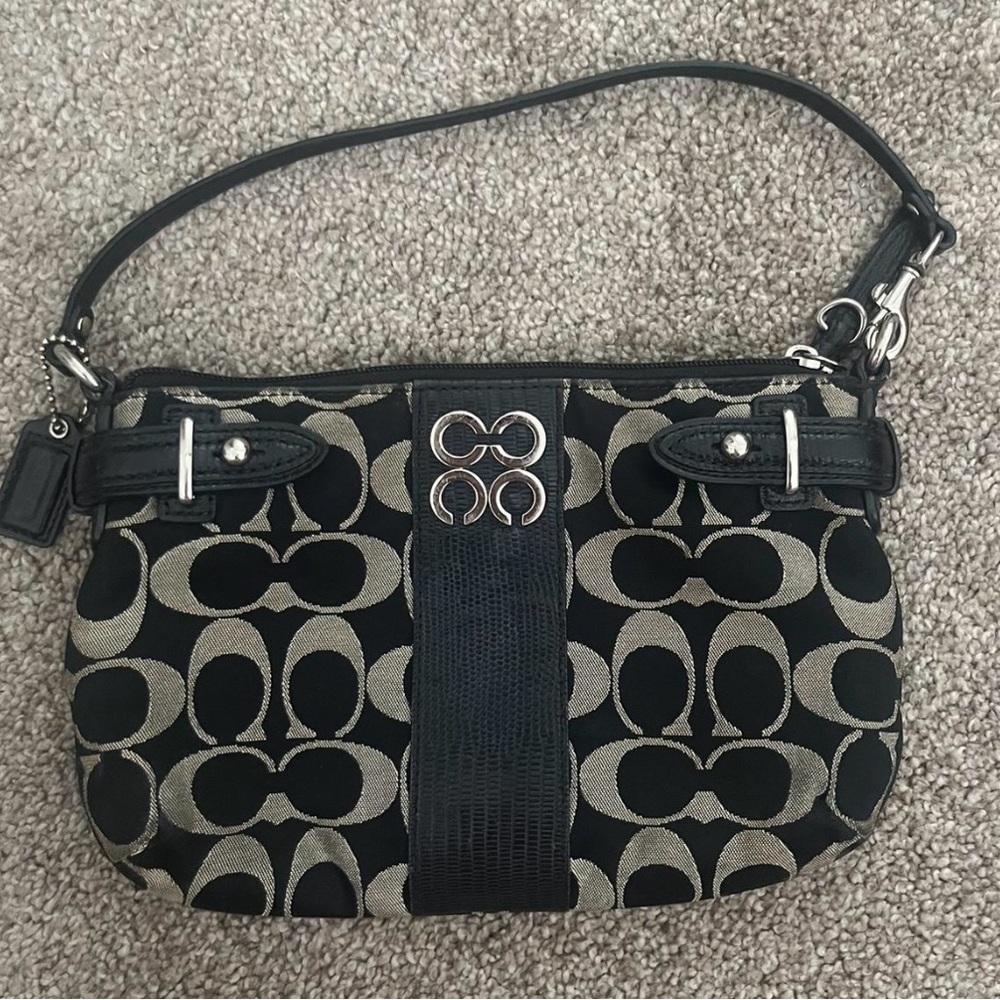 Coach Signature Medium Wristlet-black And Grey NWOT
